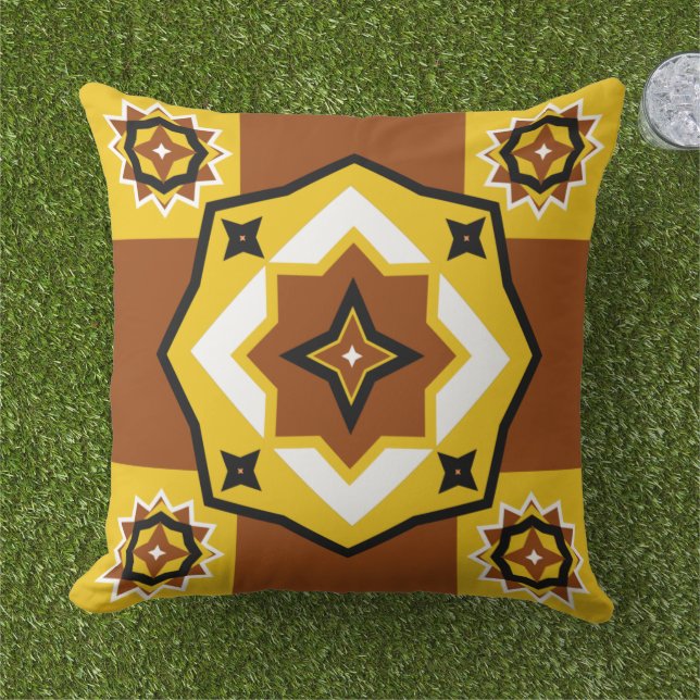 Coussin Vintage marron jaune motif design rustique (Herbe)