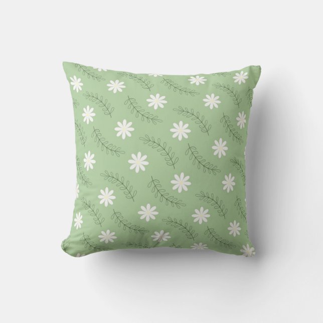 Coussin Vintage Mid-Century Green Flower Motif (Recto)
