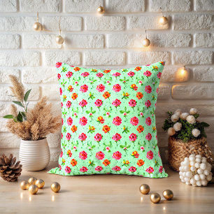 Coussin Vintage mignon rouge motif floral vert