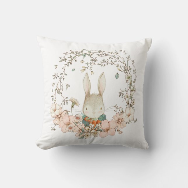Coussin Vintage Mignonne Lapin Foliage Nom bébé Garçon (Recto)
