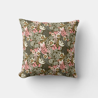 Coussin Vintage milieu du XXe siècle moderne olive et rose