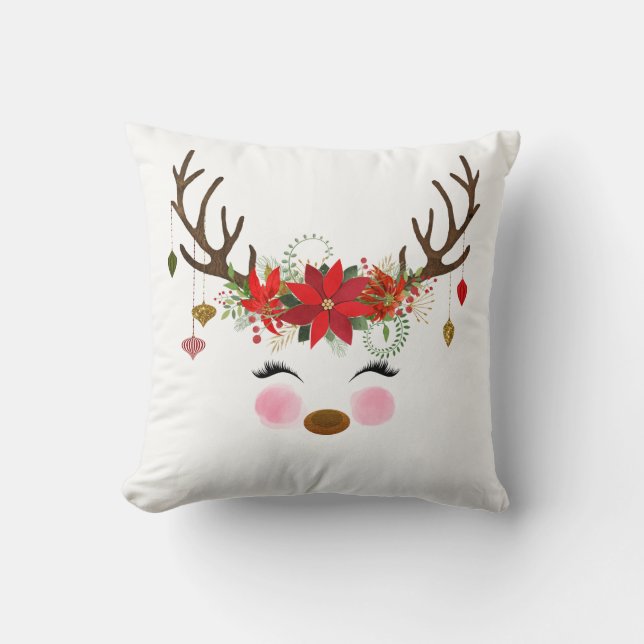 Coussin Vintage Moderne Floral Reindeer vacances Whimsical (Recto)
