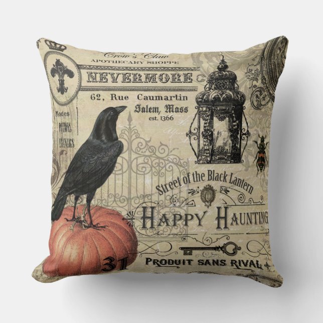 Coussin vintage moderne halloween citrouille et croix (Recto)