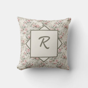 Coussin Vintage Monogramme Floral Rose Shabby Chic