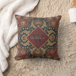 Coussin Vintage Monogramme Oriental Perse Motif rouge