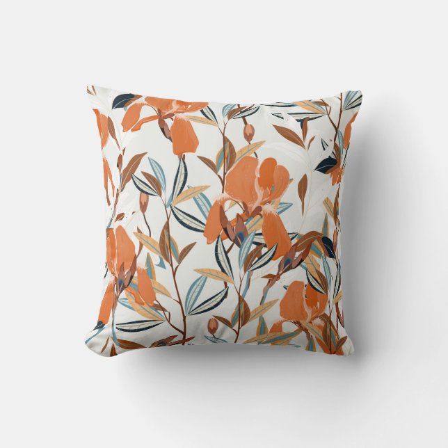 Coussin Vintage motif floral d'Iris orange (Recto)