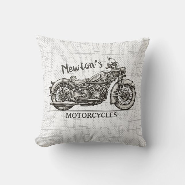 Coussin Vintage Motocyclette NOM PERSONNALISÉ Garage pour  (Recto)