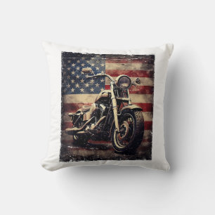 Coussin Vintage Motorcycle USA Drapeau Retro Biker América