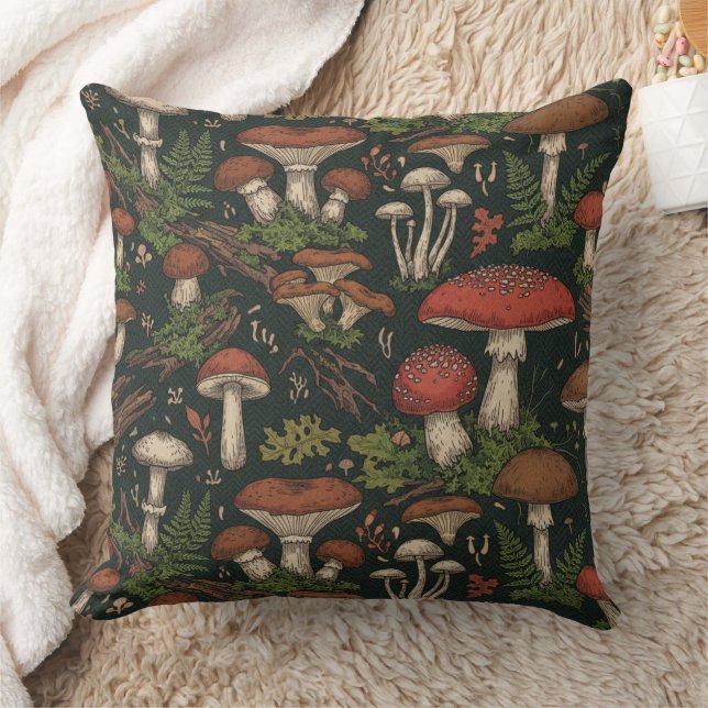 Coussin Vintage Mushroom Forest Botanical (Couverture)