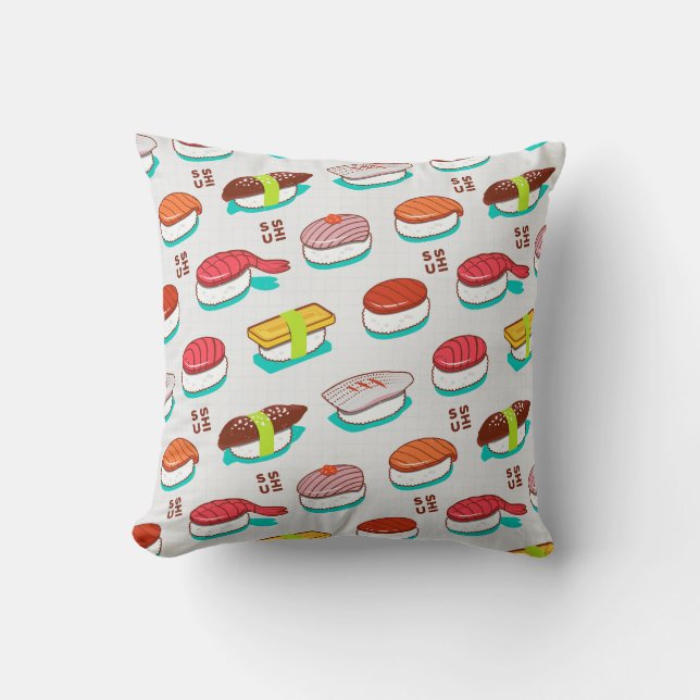 Coussin Vintage nigiri sushi, motif doodé (Recto)