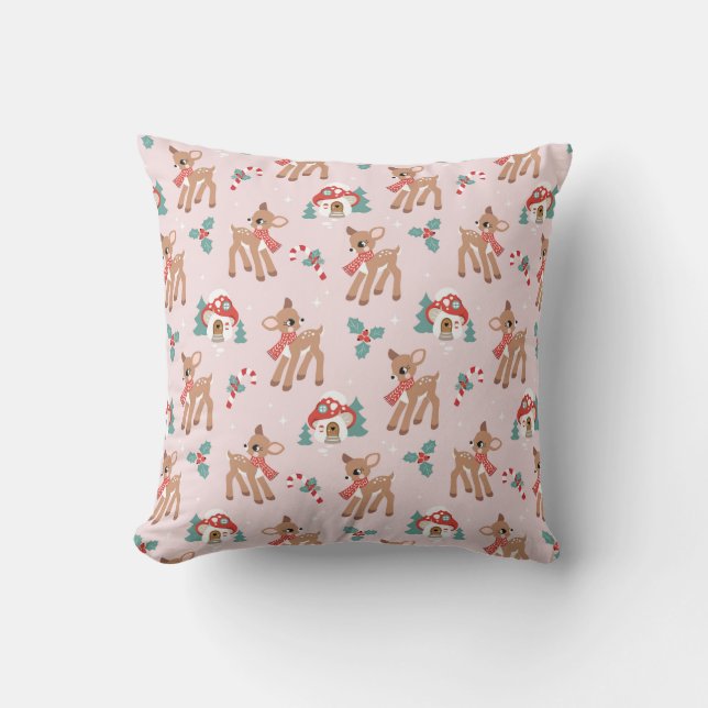 Coussin Vintage Noël Cerfs et champignons Maisons Motif (Recto)