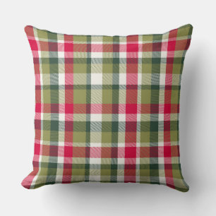 Coussin Vintage Noël Plaid rouge et vert olive