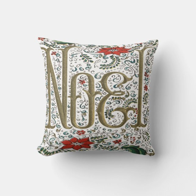 Coussin vintage noël poinsettia joyeux noel (Recto)