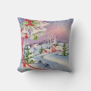 Coussin Vintage Noël Silver Bells Eglise Jour d'hiver