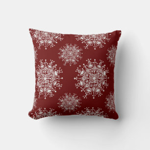 Coussin Vintage Noël Snowflakes Red Blizzard Motif