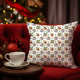 Coussin Vintage Noël Vacances Cloches d'argent et Holly