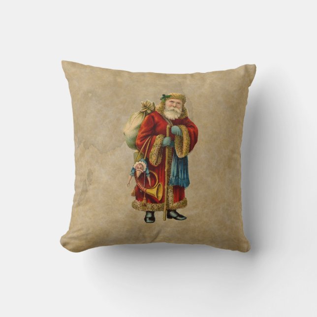 Coussin Vintage Noël Vieux Monde Père Noël (Recto)