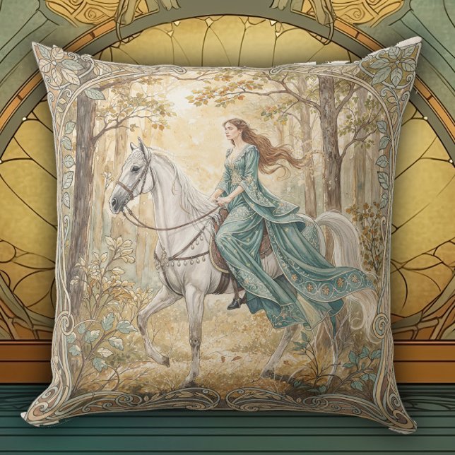 Coussin Vintage Nouveau Jeune Cavalière (Créateur téléchargé)