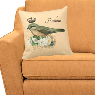 Coussin Vintage Oiseau de la Couronne sur la Pêche Personn