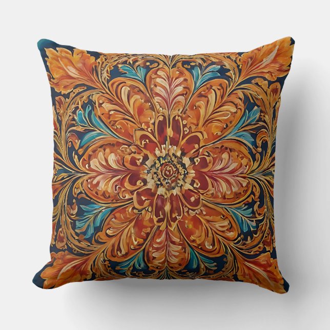 Coussin Vintage Orné Or et Bleu (Recto)
