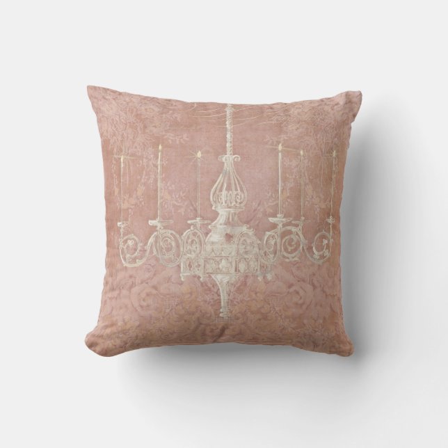 Coussin Vintage Paris Blanc Chandelier Dusty Pink T (Recto)