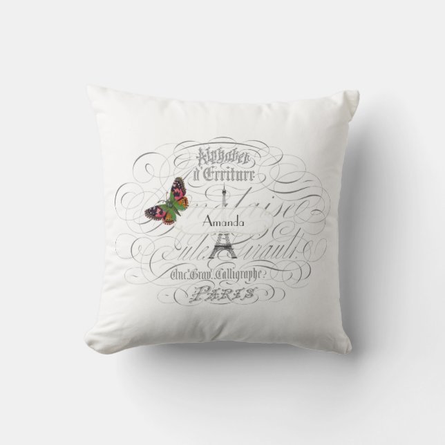 Coussin Vintage Paris Blanc Personnalisé (Recto)