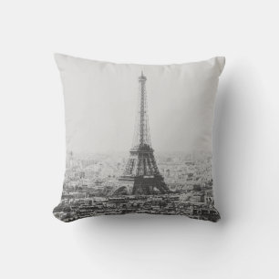 Coussin Vintage Paris Tour Eiffel Photographie noir et bla