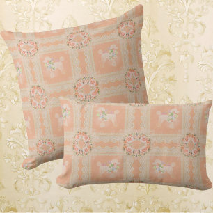 Coussin Vintage Pêche Poussiéreuse Poodle Patchwork