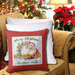 Coussin Vintage Père Noël & pain d'épices Ho-Ho-Ho Personn