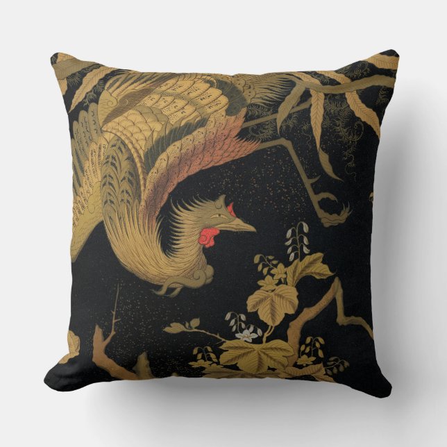 Coussin Vintage Phoenix Gold Black Bird japonais (Recto)