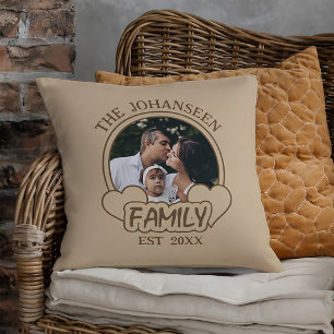 Coussin Vintage Photo de famille Brown Beige foncé Fun Kee