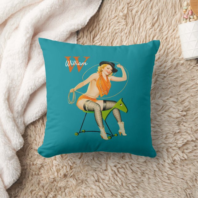 Coussin Vintage Pinup Girl - Cowgirl équitation Cheval en  (Couverture)