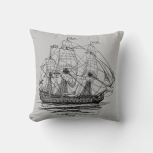 Coussin Vintage Pirates Galleon, croquis d'un navire à 74