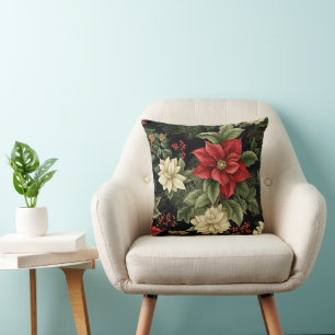 Coussin Vintage Poinsettia Motif Noël