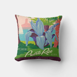 Coussin Vintage Porto Rico Travel Art Illustration