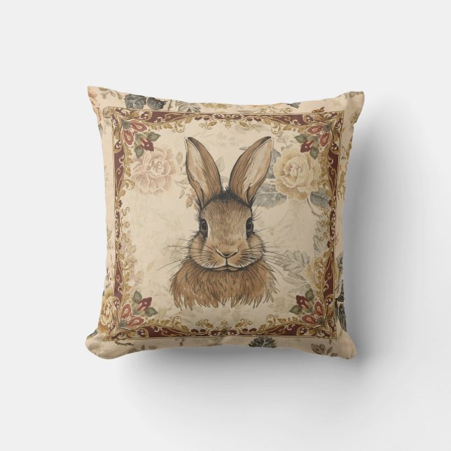 Coussin Vintage Rabbit,Cute Rabbit with Flowers Pattern (Recto)