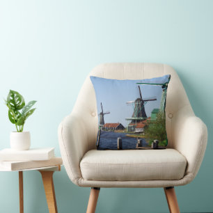 Coussin Vintage Red Green Zaanse Schans Dutch Windmills