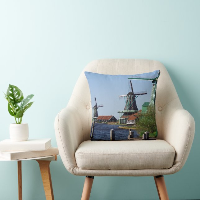 Coussin Vintage Red Green Zaanse Schans Dutch Windmills (Chaise)