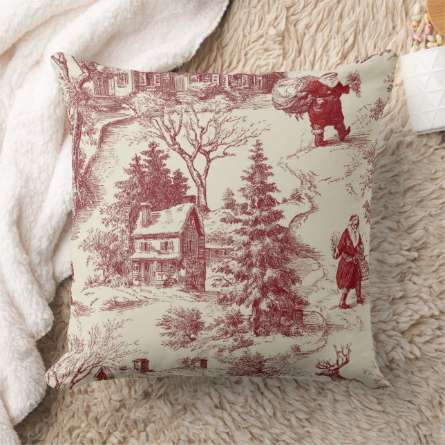 Coussin Vintage Red Toile Christmas Village - Santa (Couverture)