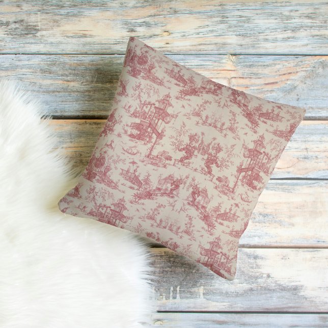 Coussin Vintage Red Toile Throw Pillow (Créateur téléchargé)