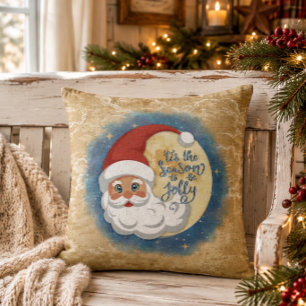 Coussin Vintage Rétro Père Noël Lune Noël