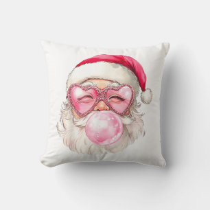 Coussin Vintage Rétro Père Noël Noël Bubble Gum Rose Lunet