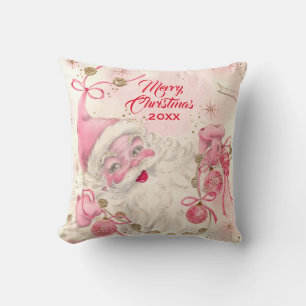 Coussin Vintage Retro Pink Santa Clause Noël