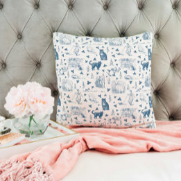 Coussin Vintage Retro Toile Motif Chat Catnip Blanc Bleu