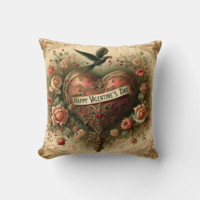 Coussin Vintage/rétro/Victorian Valentine's day heart (Recto)