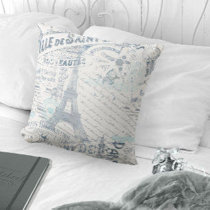 Coussin Vintage Romance Collage bleu ID226