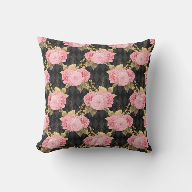 Coussin Vintage rose Floral Arlequin Motif (Recto)