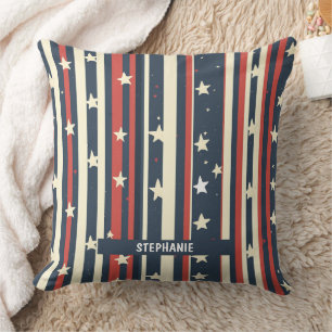 Coussin Vintage rouge, blanc et bleu avec étoiles (2)