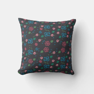Coussin vintage rouge & bleu motif floral