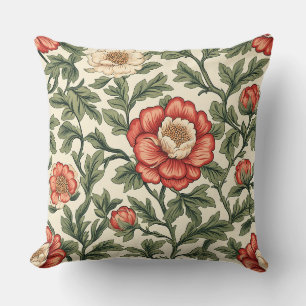 Coussin Vintage rouge et ivoire de pivoine florale